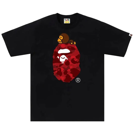 Bape Color Camo Milo On Big Ape Tee Black Red